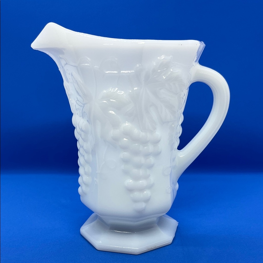 White Embossed Milk Glass Pitcher